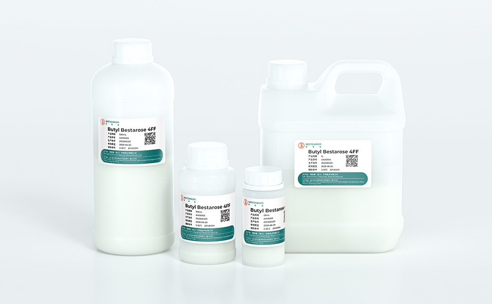 Butyl Bestarose 4FF is formed by coupling butyl chain on 4% agarose base matrix.;  The optimized ligand density is suitable for the separation and purification of biological molecules with strong hydrophobicity.