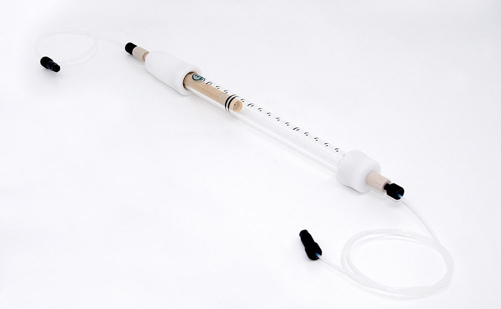 Tube is made of imported Schott glass. BHG5.0/6.6 columns use high precision glass and provide higher accuracy in measurement of CV; All plastic parts used in upper/lower adaptors are made of PEEK, the design of double O-rings ensures good sealing;Rotatable adaptor, offering easier height adjustment and more convenience in column packing. 