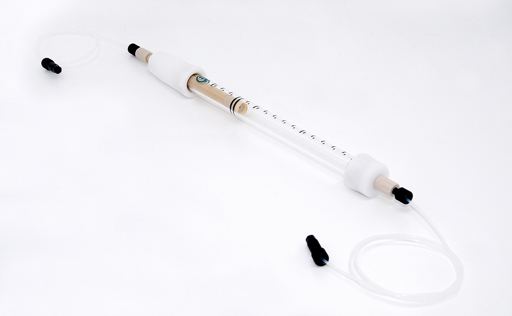 Tube is made of imported Schott glass. BHG5.0/6.6 columns use high precision glass and provide higher accuracy in measurement of CV; All plastic parts used in upper/lower adaptors are made of PEEK, the design of double O-rings ensures good sealing;Rotatable adaptor, offering easier height adjustment and more convenience in column packing. 